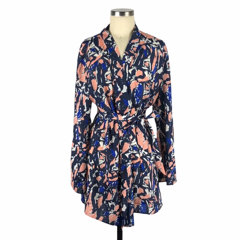LFV BY LA‎ FEE VERTE Multi Color Abstract Print Wrap Blouse Long Sleeve Size Med
